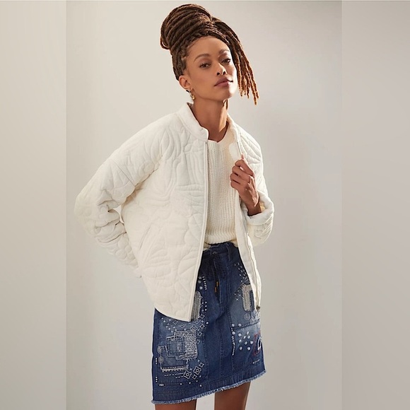 Anthropologie Relaxed Quilted Floral Jacket Cream Small - Picture 1 of 9